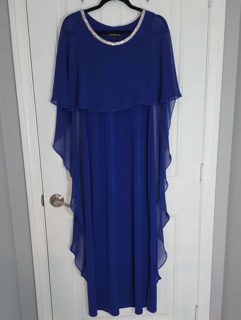 Elegant Royal Blue Maxi Dress with Embellished Neckline